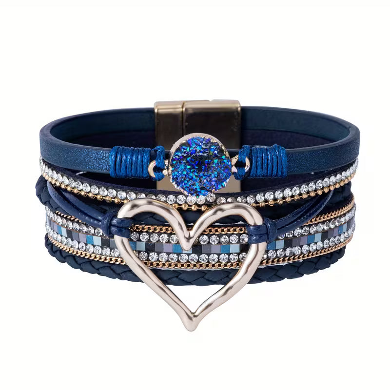 Valentina | Pulsera Bohemia de Corazones en Cuero