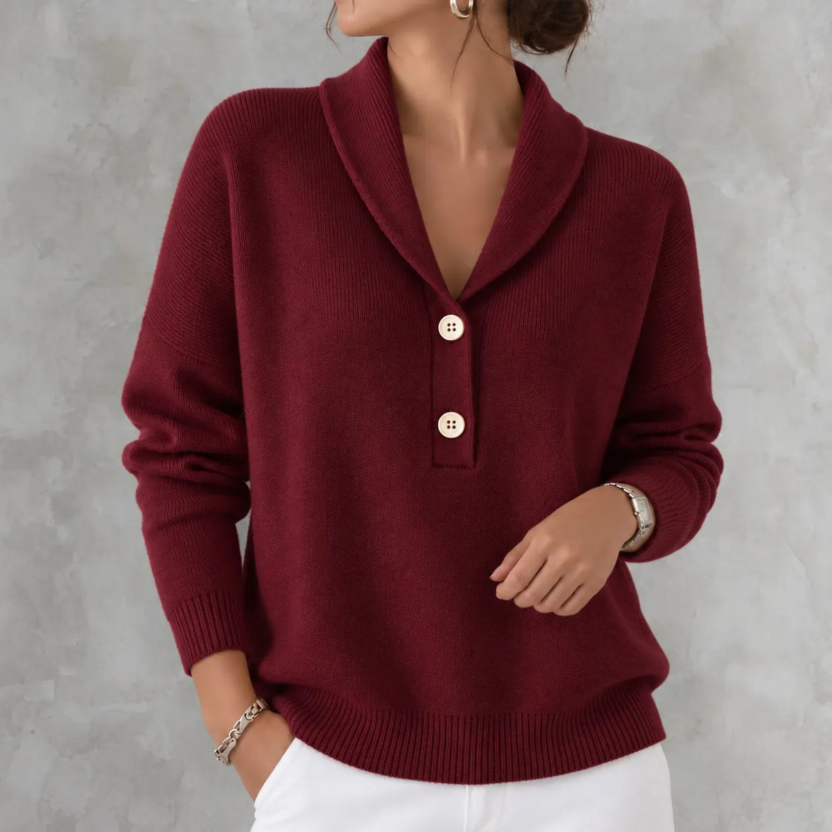 Adriana | Jersey de Punto con Cuello Chal y Botones