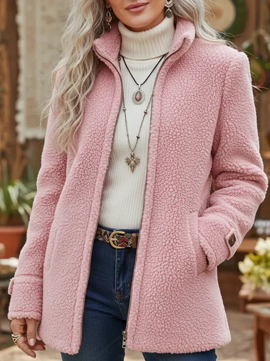 Isabella | Chaqueta de Borreguito con Cremallera y Cuello Alto