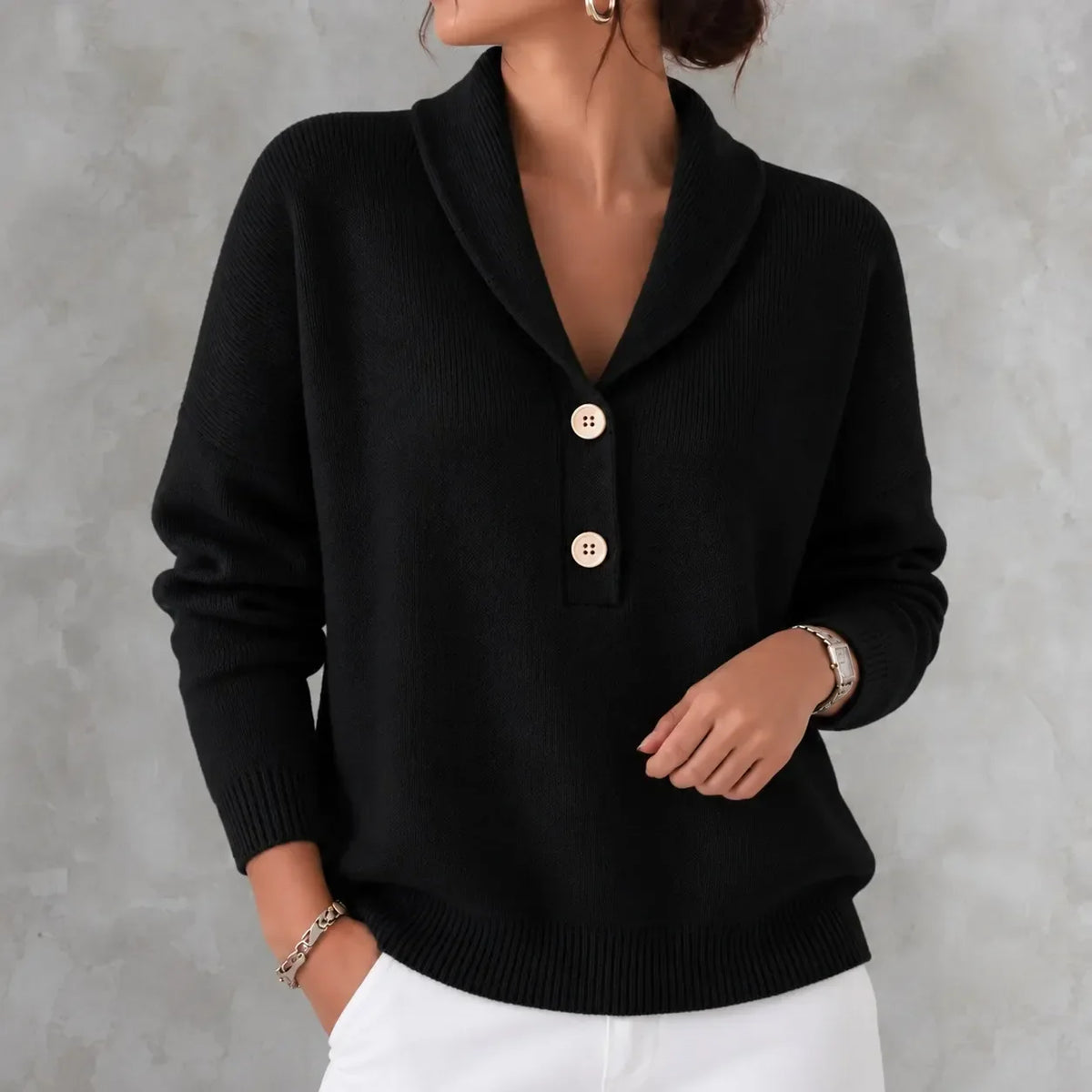 Adriana | Jersey de Punto con Cuello Chal y Botones