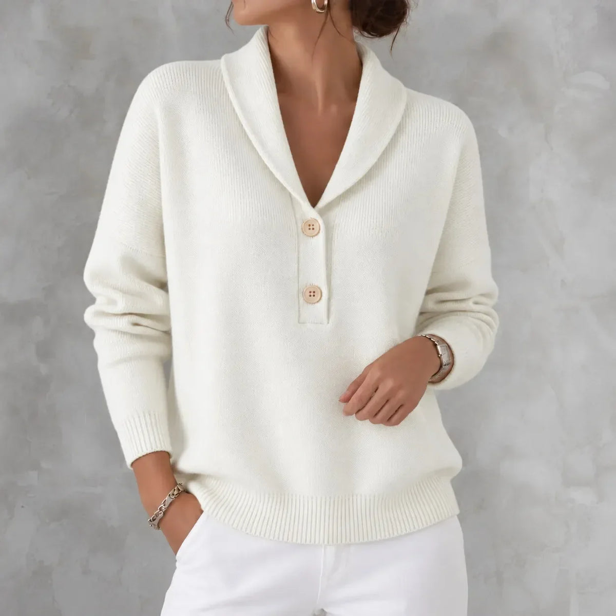 Adriana | Jersey de Punto con Cuello Chal y Botones