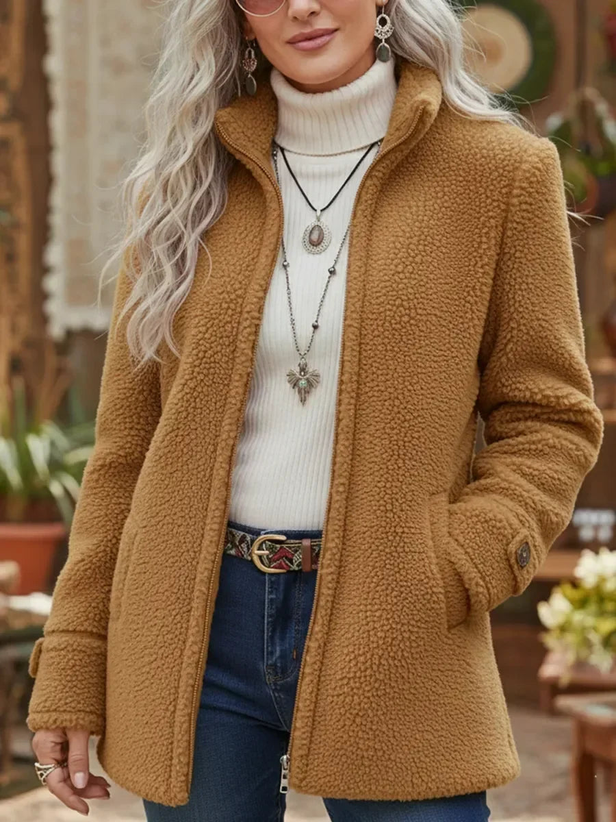 Isabella | Chaqueta de Borreguito con Cremallera y Cuello Alto