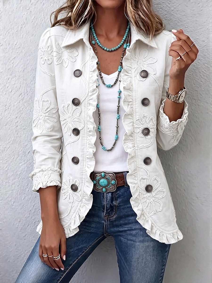 Carlota™ | Chaqueta Bohemia de Flores Bordadas y Volantes